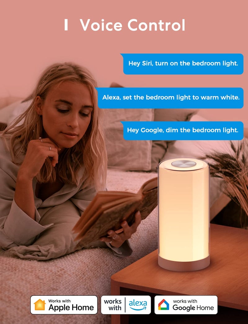 meross Smart Table Lamp, Bedside Lamp, Compatible with Apple HomeKit, Siri, Amazon Alexa and SmartThings, Tunable White and Multi-Color, Touch Control, Voice and App Control - Image 2